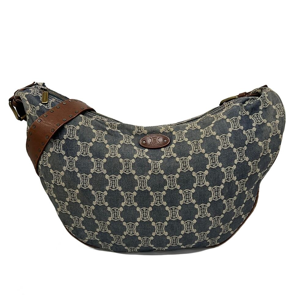 Celine Macadam Shoulder bag Shoulder Bag Navy Brown Denim Leather